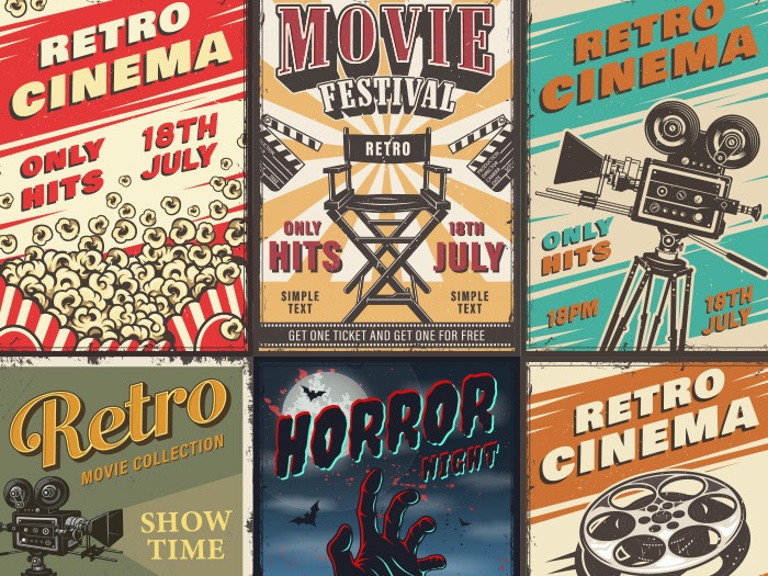 Multiple movie posters displayed in a grid.